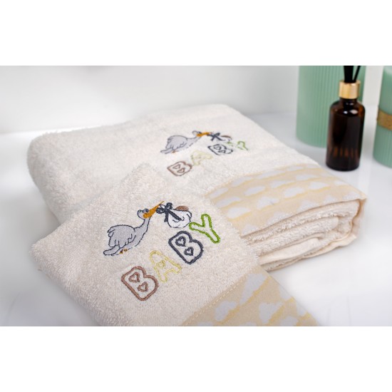 Πετσέτες Παιδικές Σετ Stork 194 Ecru-Yellow Cotton Dimcol 2Τεμ