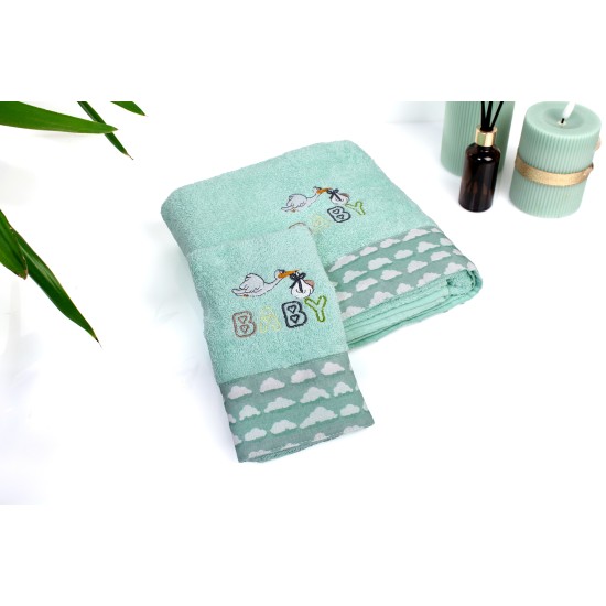 Πετσέτες Παιδικές Σετ Stork 195 Mint Cotton Dimcol 2Τεμ