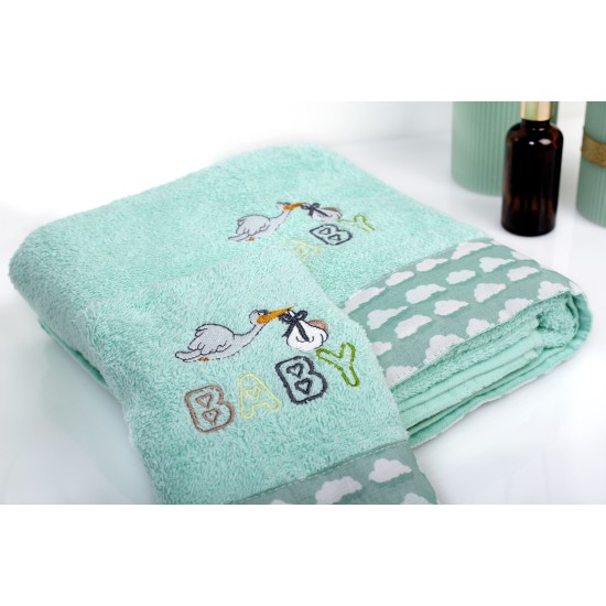 Πετσέτες Παιδικές Σετ Stork 195 Mint Cotton Dimcol 2Τεμ