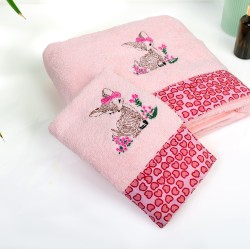 Πετσέτες Παιδικές Σετ Deer 196 Pink Cotton Dimcol 2Τεμ