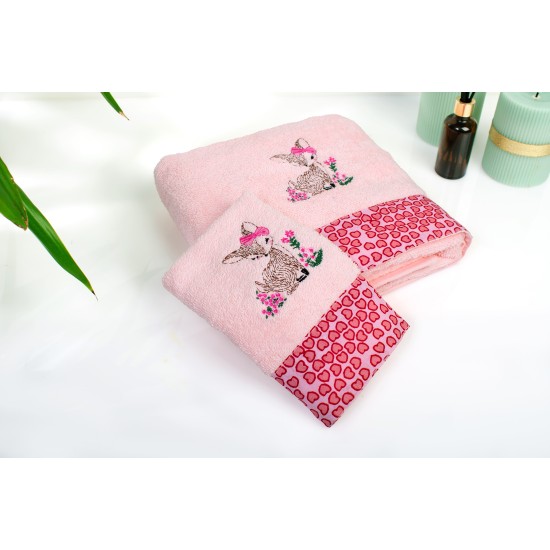 Πετσέτες Παιδικές Σετ Deer 196 Pink Cotton Dimcol 2Τεμ