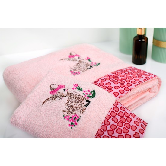 Πετσέτες Παιδικές Σετ Deer 196 Pink Cotton Dimcol 2Τεμ