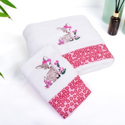 Πετσέτες Παιδικές Σετ Deer 197 White-Pink Cotton Dimcol 2Τεμ