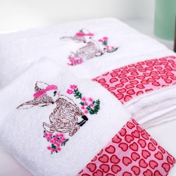 Πετσέτες Παιδικές Σετ Deer 197 White-Pink Cotton Dimcol 2Τεμ