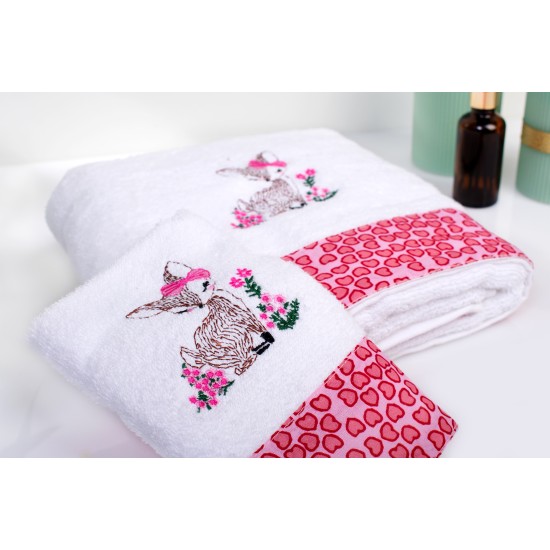 Πετσέτες Παιδικές Σετ Deer 197 White-Pink Cotton Dimcol 2Τεμ