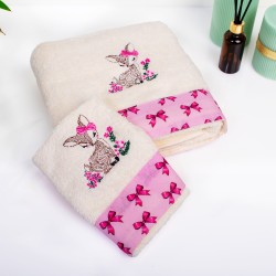 Πετσέτες Παιδικές Σετ Deer 198 Ecru-Pink Cotton Dimcol 2Τεμ