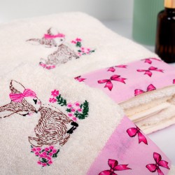 Πετσέτες Παιδικές Σετ Deer 198 Ecru-Pink Cotton Dimcol 2Τεμ