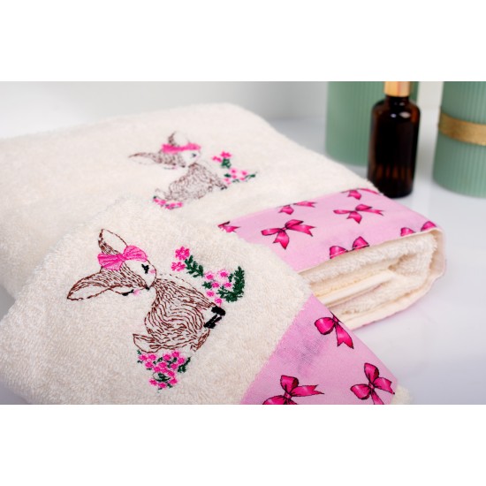 Πετσέτες Παιδικές Σετ Deer 198 Ecru-Pink Cotton Dimcol 2Τεμ