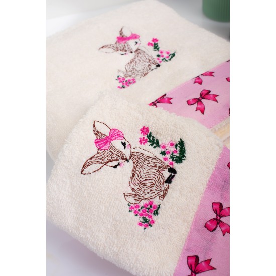 Πετσέτες Παιδικές Σετ Deer 198 Ecru-Pink Cotton Dimcol 2Τεμ