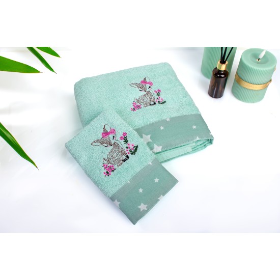 Πετσέτες Παιδικές Σετ Deer 199 Mint Cotton Dimcol 2Τεμ