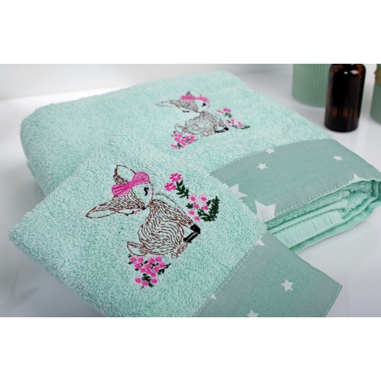 Πετσέτες Παιδικές Σετ Deer 199 Mint Cotton Dimcol 2Τεμ