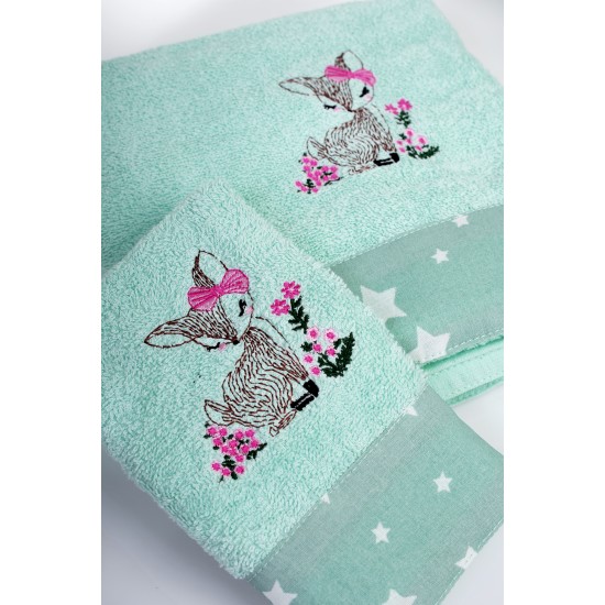 Πετσέτες Παιδικές Σετ Deer 199 Mint Cotton Dimcol 2Τεμ