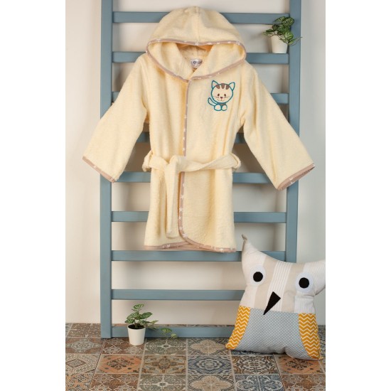 Μπουρνούζι Βρεφικό Με Κουκούλα Bebe Kitty 138 Ecru Cotton Dimcol 1Τεμ