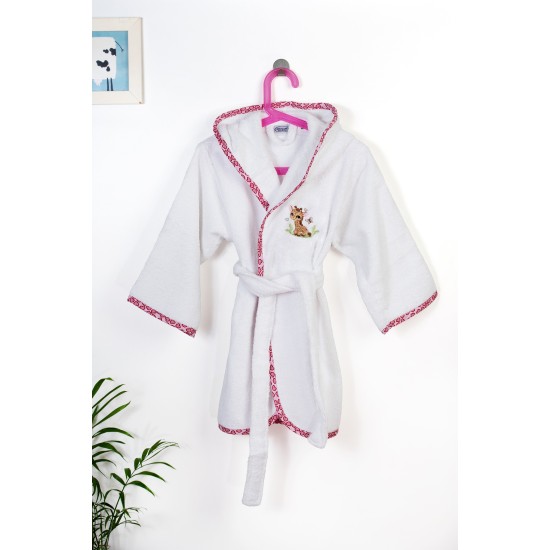 Μπουρνούζι Παιδικό Με Κουκούλα Giraffe 172 White- Pink Cotton Dimcol 1Τεμ