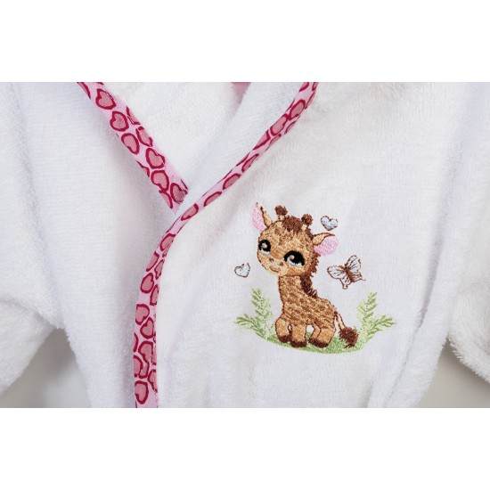 Μπουρνούζι Παιδικό Με Κουκούλα Giraffe 172 White- Pink Cotton Dimcol 1Τεμ