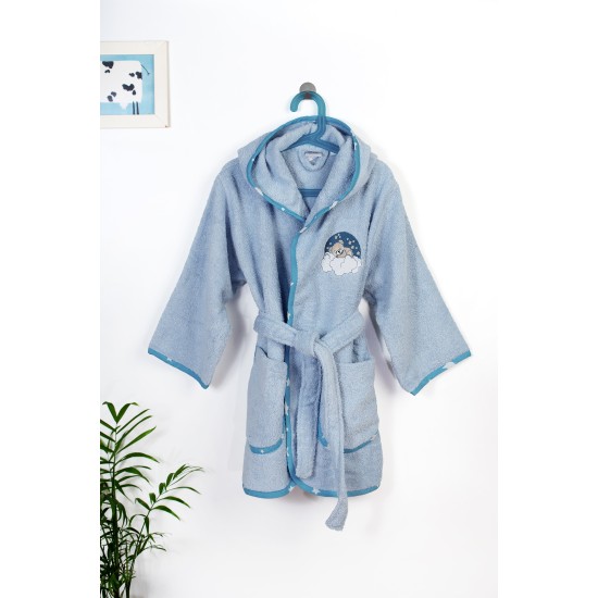 Μπουρνούζι Παιδικό Με Κουκούλα Cloudy Bear 175 Sky Blue Cotton Dimcol 1Τεμ
