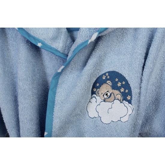 Μπουρνούζι Παιδικό Με Κουκούλα Cloudy Bear 175 Sky Blue Cotton Dimcol 1Τεμ