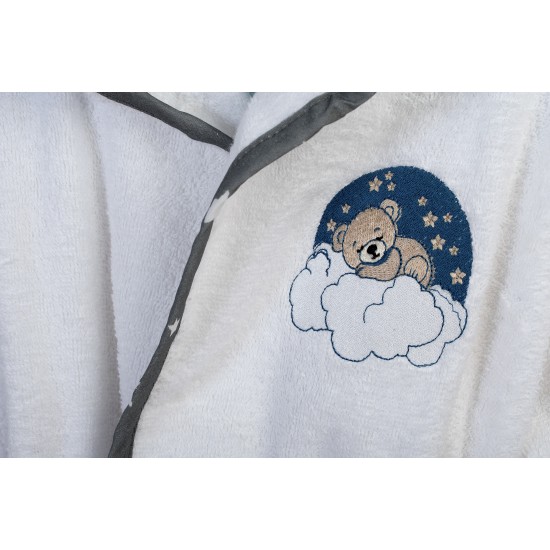 Μπουρνούζι Παιδικό Με Κουκούλα Cloudy Bear 176 White-Grey Cotton Dimcol 1Τεμ