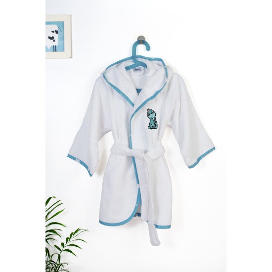 Μπουρνούζι Παιδικό Με Κουκούλα Dinosaur 180 White-Sky Blue Cotton Dimcol 1Τεμ