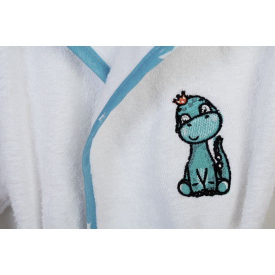 Μπουρνούζι Παιδικό Με Κουκούλα Dinosaur 180 White-Sky Blue Cotton Dimcol 1Τεμ