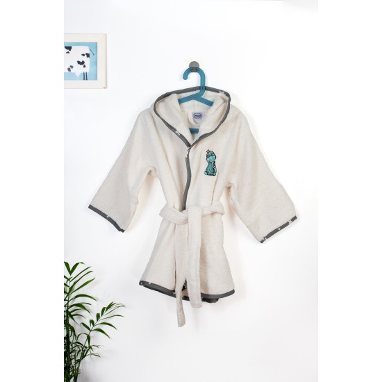 Μπουρνούζι Παιδικό Με Κουκούλα Dinosaur 181 Ecru-Grey Cotton Dimcol 1Τεμ