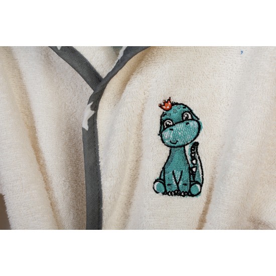 Μπουρνούζι Παιδικό Με Κουκούλα Dinosaur 181 Ecru-Grey Cotton Dimcol 1Τεμ