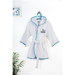 Μπουρνούζι Παιδικό Με Κουκούλα Aviator 184 White-Sky Blue Cotton Dimcol 1Τεμ