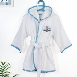 Μπουρνούζι Παιδικό Με Κουκούλα Aviator 184 White-Sky Blue Cotton Dimcol 1Τεμ