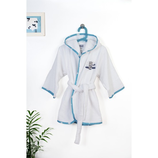 Μπουρνούζι Παιδικό Με Κουκούλα Aviator 184 White-Sky Blue Cotton Dimcol 1Τεμ