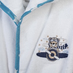 Μπουρνούζι Παιδικό Με Κουκούλα Aviator 184 White-Sky Blue Cotton Dimcol 1Τεμ