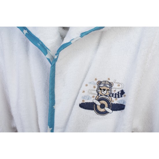 Μπουρνούζι Παιδικό Με Κουκούλα Aviator 184 White-Sky Blue Cotton Dimcol 1Τεμ