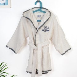 Μπουρνούζι Παιδικό Με Κουκούλα Aviator 185 Ecru-Grey Cotton Dimcol 1Τεμ