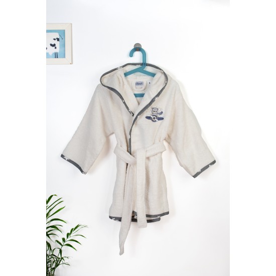 Μπουρνούζι Παιδικό Με Κουκούλα Aviator 185 Ecru-Grey Cotton Dimcol 1Τεμ
