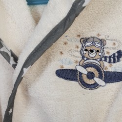 Μπουρνούζι Παιδικό Με Κουκούλα Aviator 185 Ecru-Grey Cotton Dimcol 1Τεμ