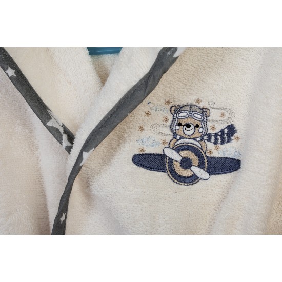 Μπουρνούζι Παιδικό Με Κουκούλα Aviator 185 Ecru-Grey Cotton Dimcol 1Τεμ