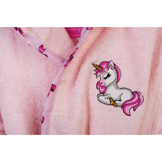 Μπουρνούζι Παιδικό Με Κουκούλα Unicorn 187 Pink Cotton Dimcol 1Τεμ