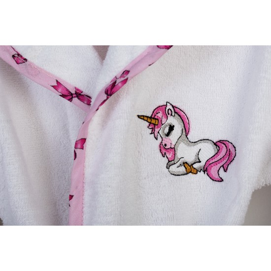 Μπουρνούζι Παιδικό Με Κουκούλα Unicorn 188 White-Pink Cotton Dimcol 1Τεμ