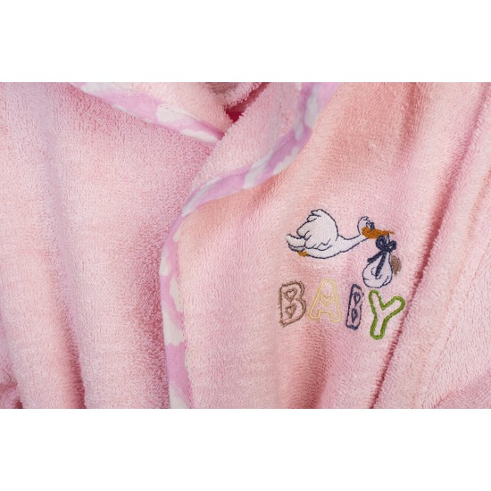 Μπουρνούζι Παιδικό Με Κουκούλα Stork 192 Pink Cotton Dimcol 1Τεμ