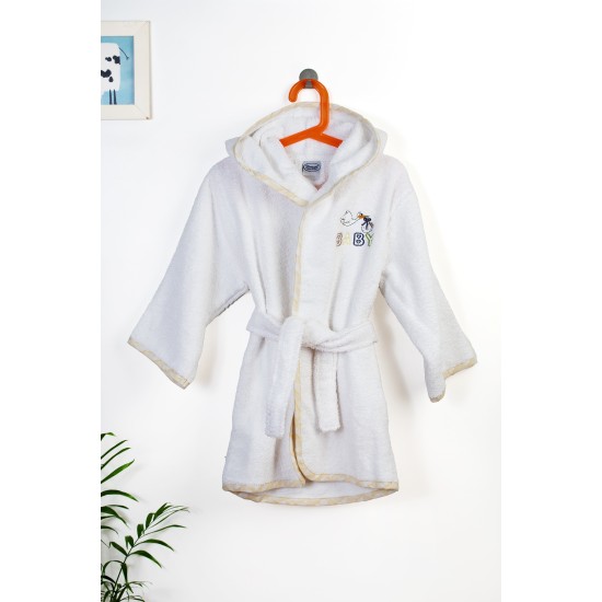 Μπουρνούζι Παιδικό Με Κουκούλα Stork 193 White-Yellow Cotton Dimcol 1Τεμ