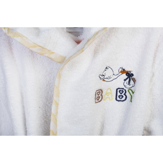 Μπουρνούζι Παιδικό Με Κουκούλα Stork 193 White-Yellow Cotton Dimcol 1Τεμ