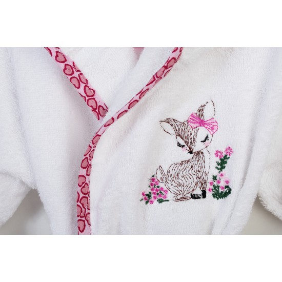 Μπουρνούζι Παιδικό Με Κουκούλα Deer 197 White-Pink Cotton Dimcol 1Τεμ