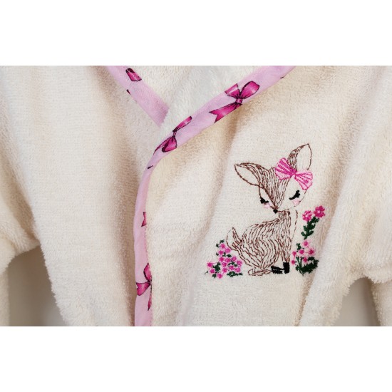 Μπουρνούζι Παιδικό Με Κουκούλα Deer 198 Ecru-Pink Cotton Dimcol 1Τεμ