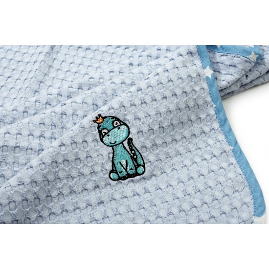 Κουβέρτα Πικέ Βρεφική Αγκαλιάς Dinosaur 179 Sky Blue Cotton Dimcol (80x110) 1Τεμ