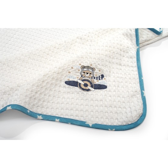 Κουβέρτα Πικέ Βρεφική Αγκαλιάς Aviator 184 White-Sky Blue Cotton Dimcol (80x110) 1Τεμ