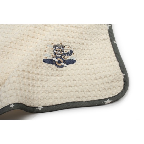 Κουβέρτα Πικέ Βρεφική Αγκαλιάς Aviator 185 Ecru-Grey Cotton Dimcol (80x110) 1Τεμ