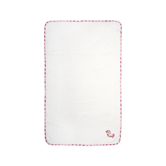 Κουβέρτα Πικέ Βρεφική Κούνιας Unicorn 188 White-Pink Cotton Dimcol (100x160) 1Τεμ
