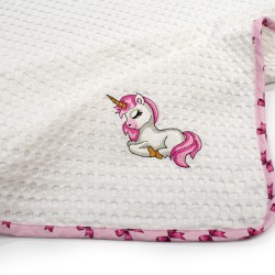 Κουβέρτα Πικέ Βρεφική Αγκαλιάς Unicorn 188 White-Pink Cotton Dimcol (80x110) 1Τεμ