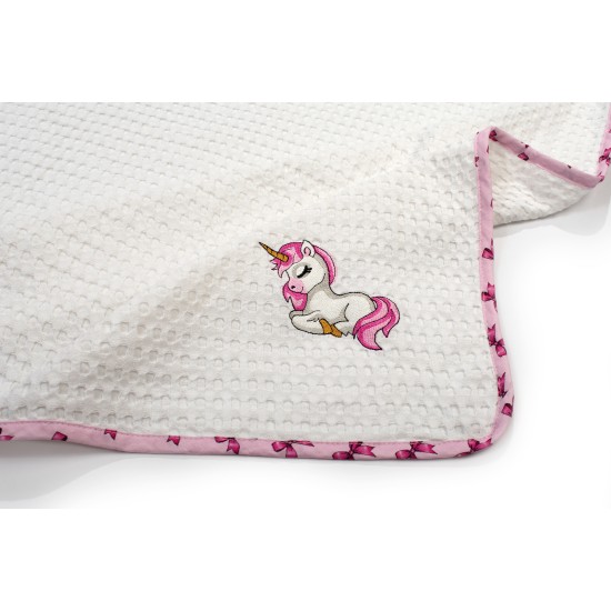 Κουβέρτα Πικέ Βρεφική Κούνιας Unicorn 188 White-Pink Cotton Dimcol (100x160) 1Τεμ