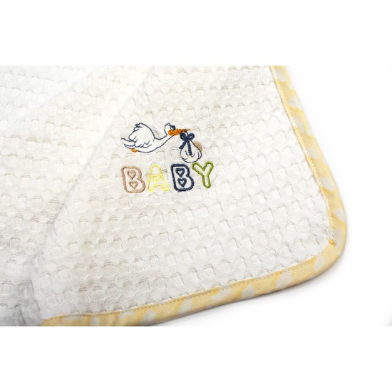 Κουβέρτα Πικέ Βρεφική Αγκαλιάς Stork 193 White-Yellow Cotton Dimcol (80x110) 1Τεμ