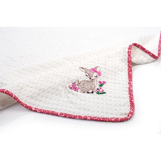Κουβέρτα Πικέ Βρεφική Αγκαλιάς Deer 197 White-Pink Cotton Dimcol (80x110) 1Τεμ
